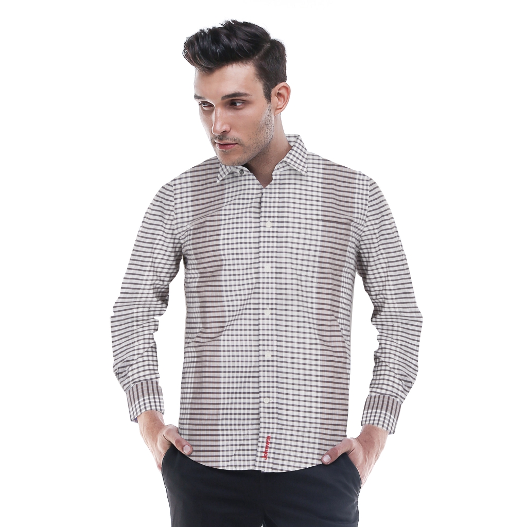Johnwin - Kemeja Formal - Kemeja Pria - Kotak Variasi - Putih - Slim Fit -  - JFSH.650.W371.465.7C-L