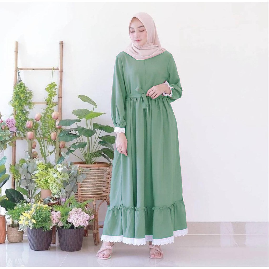 GAMIS NIDIA FULL KANCING BUSUI BUMIL DRESS MOSCREPE gamis terbaru gamis modern gamis terbaru 2021-SGN MINT