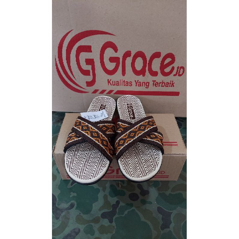 Sandal Grace Rajut Silang (Batik-Coklat)