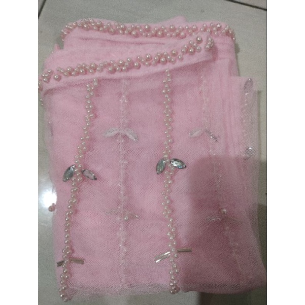 (NEW)slayer pengantin diamon/kerudung akad-Baby pink