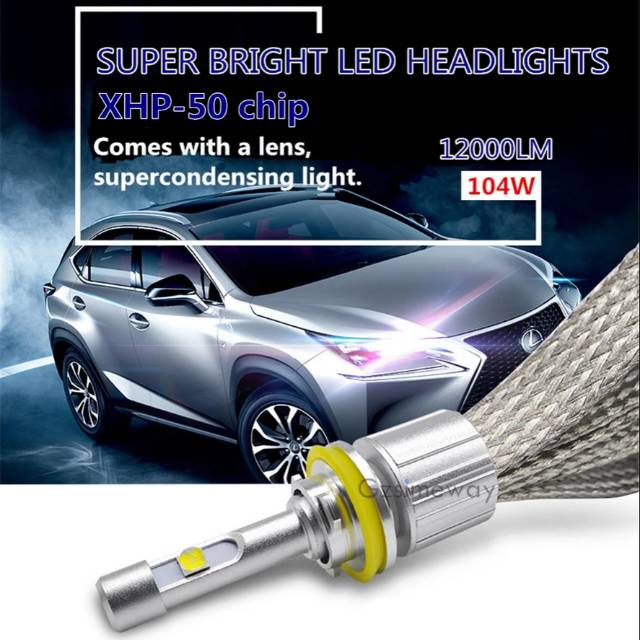 Lampu Mobil H11 Superbright Cree XHP50 Chip LED Headlight R3 fanless Cooper Braided Heatsink