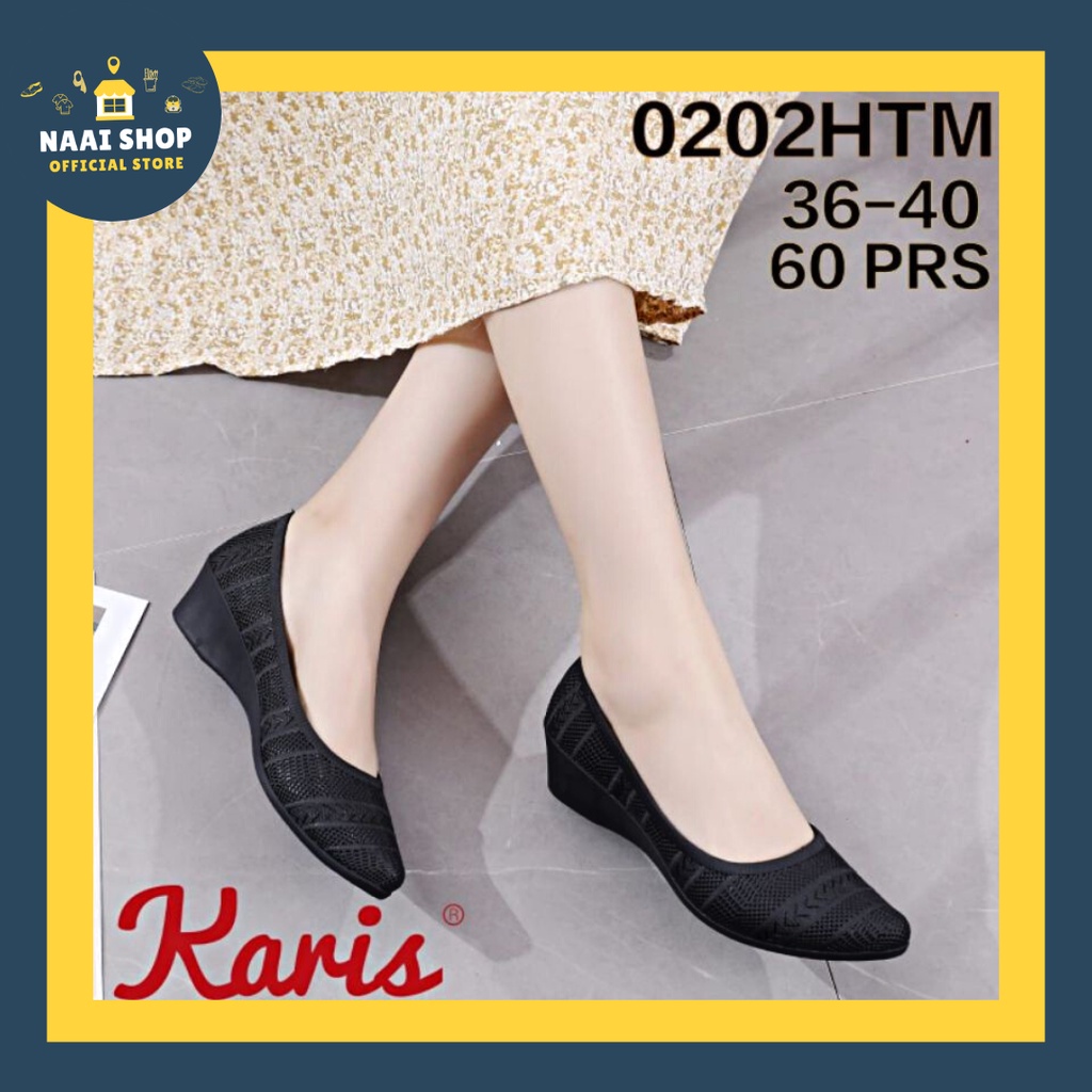 Sepatu Wanita Motif Kekinian Size 36-40 Tinggi Hak Sedang -+ 4 CM Wedges Shoes Import Premium Selop Heels Karet Cewek Kerja Kuliah Slop Formal Kasual Korea Style Termurah Slip On Jelly Soft Color Doft Sekolah Terlaris Fantopel Pantofel Karis Naai