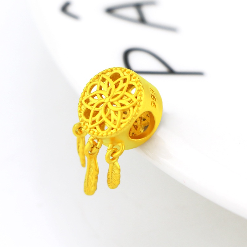 Aksesoris Liontin Manik-Manik 3D Lapis Emas Asli Kadar 375 Desain Dream Catcher