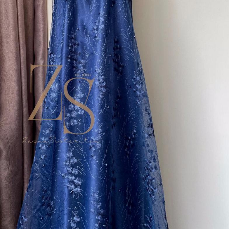 ♘ Brokat Tile Mutiara Charlotte Warna Biru Dongker Navy ❈