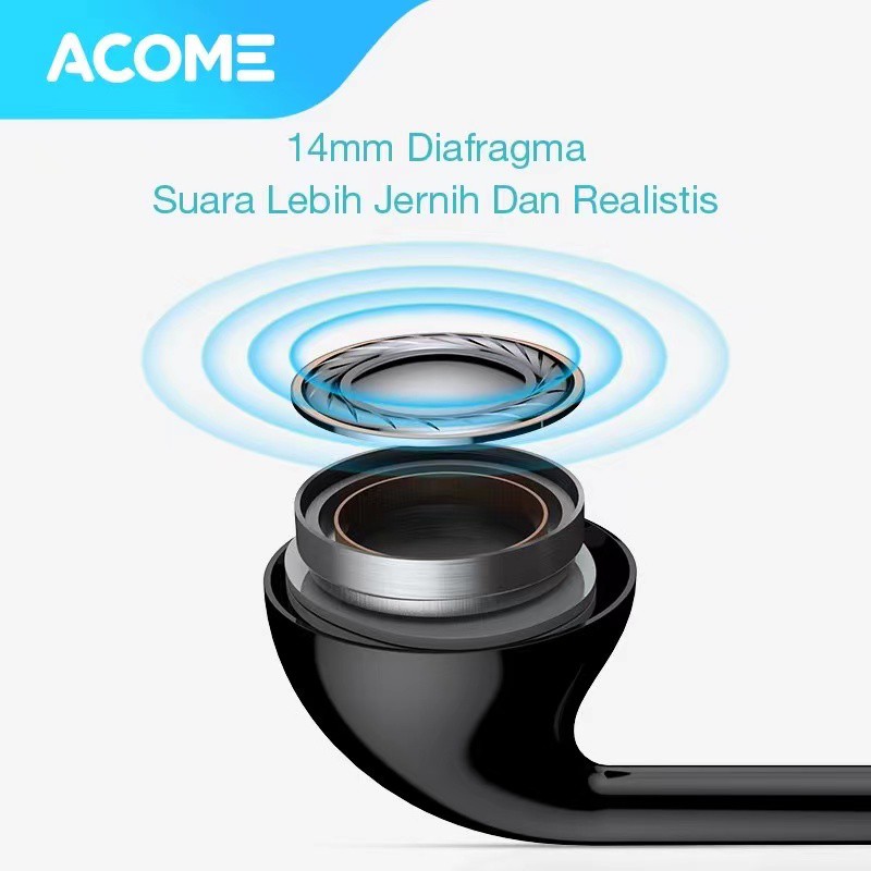 Acome Wired Earphone Headset 14mm Diafragma Clear Audio Garansi Resmi 1 Tahun AW01