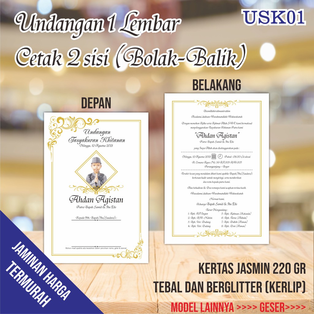 Jual Undangan Khitanan, Tasyakuran Khitan, Sunatan, Walimatul Khitan