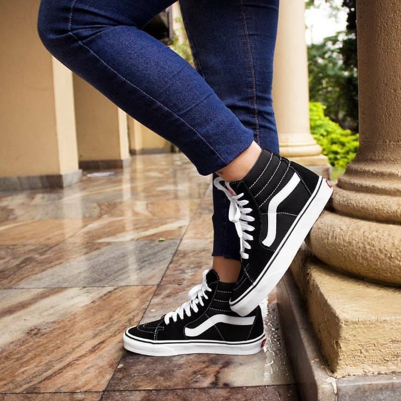 sepatu vans sk8 high black white tali sepatu sekolah smp sma