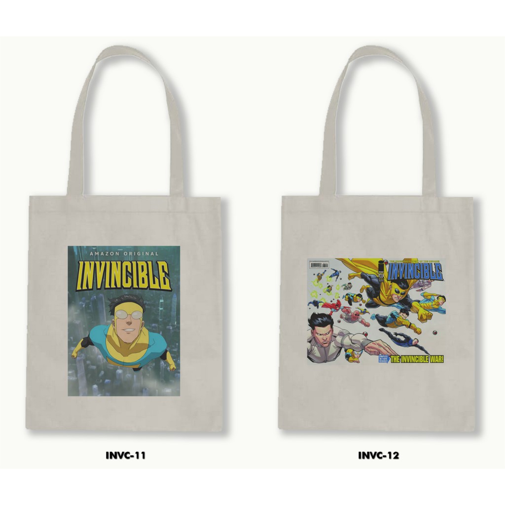 Tas Tote Bag Resleting Kanvas/Blacu  - Invincible .01