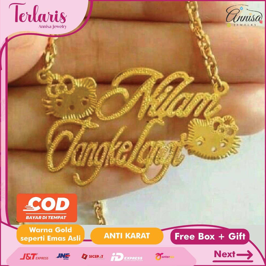 Kalung nama grafir kombinasi Hellokitty Handmade by Annisa Jewelry