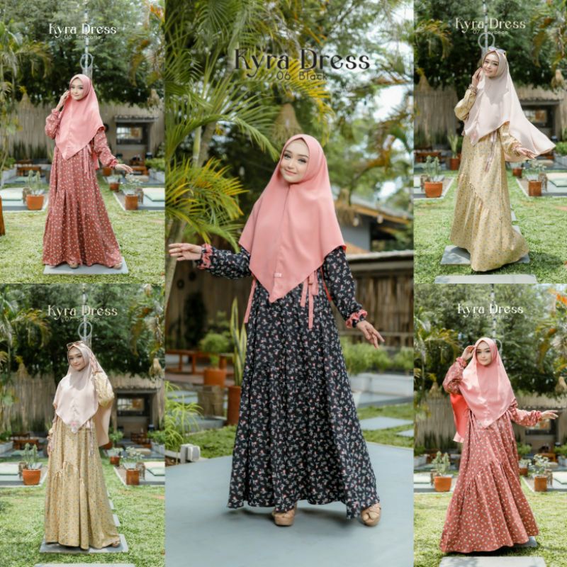 GAMIS CANTIK KYRA DRESS BY ATTIN HIJAB/GAMIS MOTIF BUNGA/DRESS RAYON TEBAL