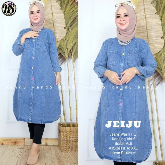 TOP FASHION MUSLIMAH KEKINIAN - JEIJU TUNIK RANDS - KANCING DEPAN AKTIF - DRESS TERMURAH