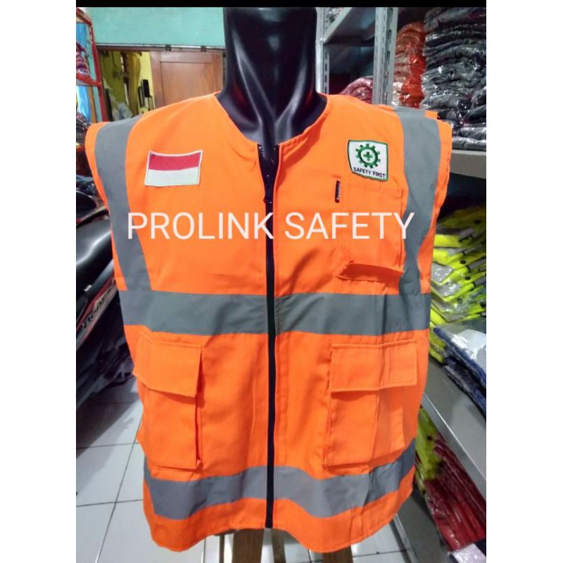 ROMPI SAFETY ALLSIZE BAHAN KAIN DRILL FREE LOGO K3 BENDERA ORANYE