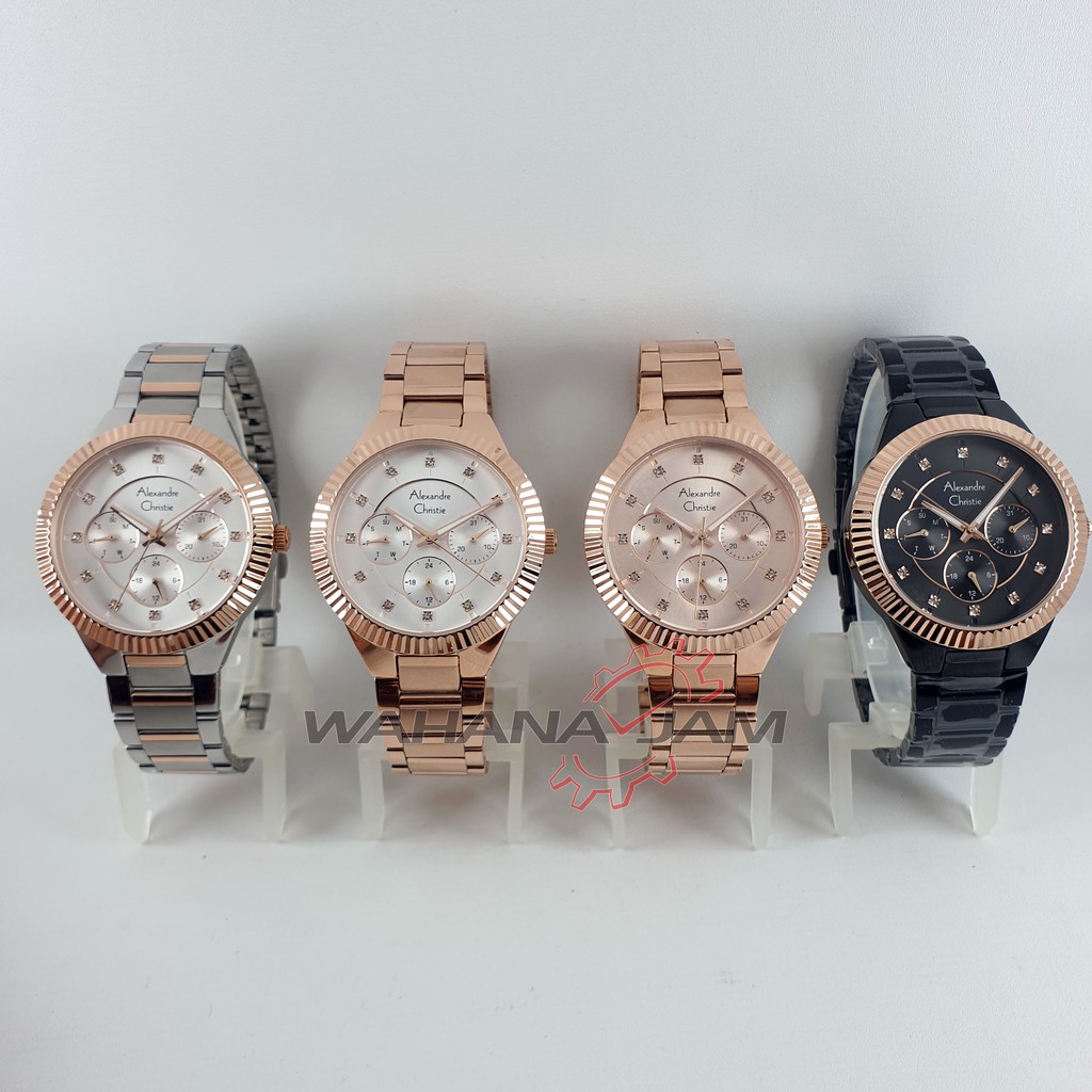 Alexandre Christie AC 2900 BF / Jam Tangan Wanita AC2900 Alexander Cewek Multifungsi Rosegold Hitam