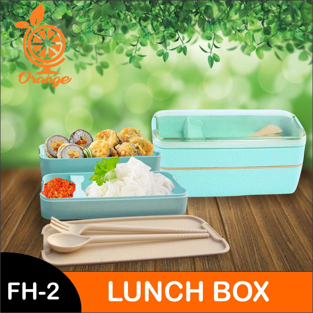 Lunch Box Kotak Makan 2 Susun Lunch Box Anti Tumpah tempat Bekal Makanan Anak Free Sendok &amp; Garpu