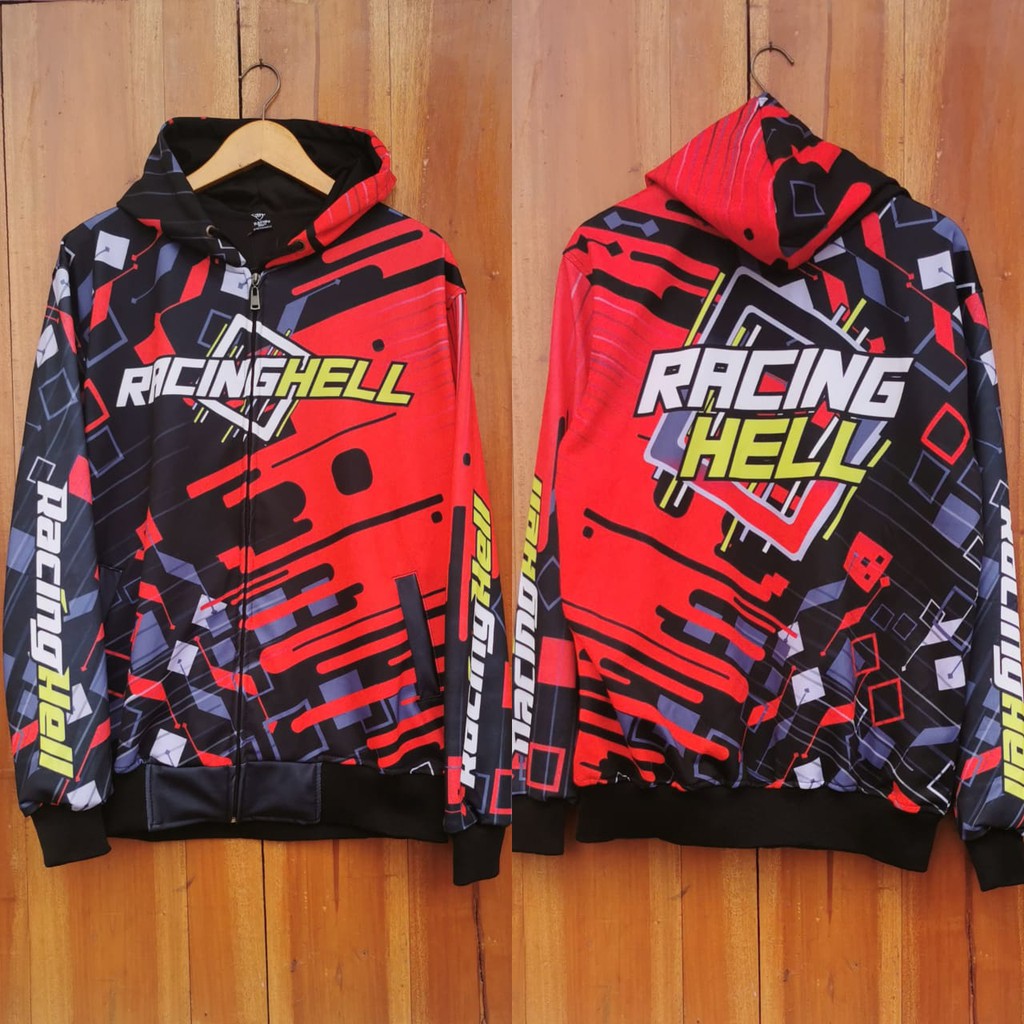 Jaket Racing Hell Hoodie Zipper Terbaru Termurah Bahan Lotto Elvana