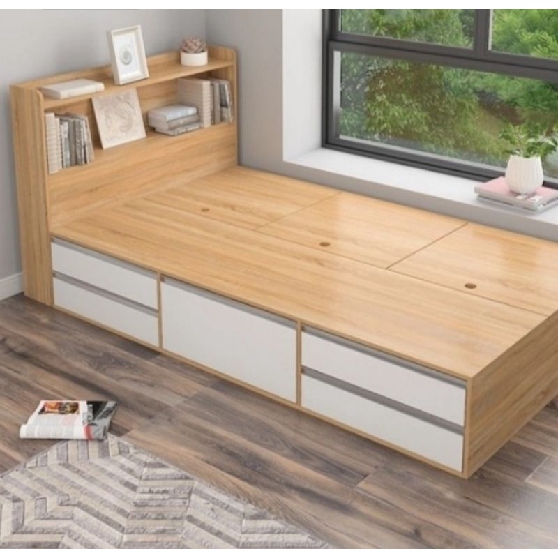 dipan ranjang anak 100 x 200 hedboard laci