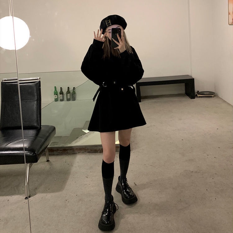 (cotton) ring buckle waist guard dress women's loose lazy style 2021 autumn new lower garment missin