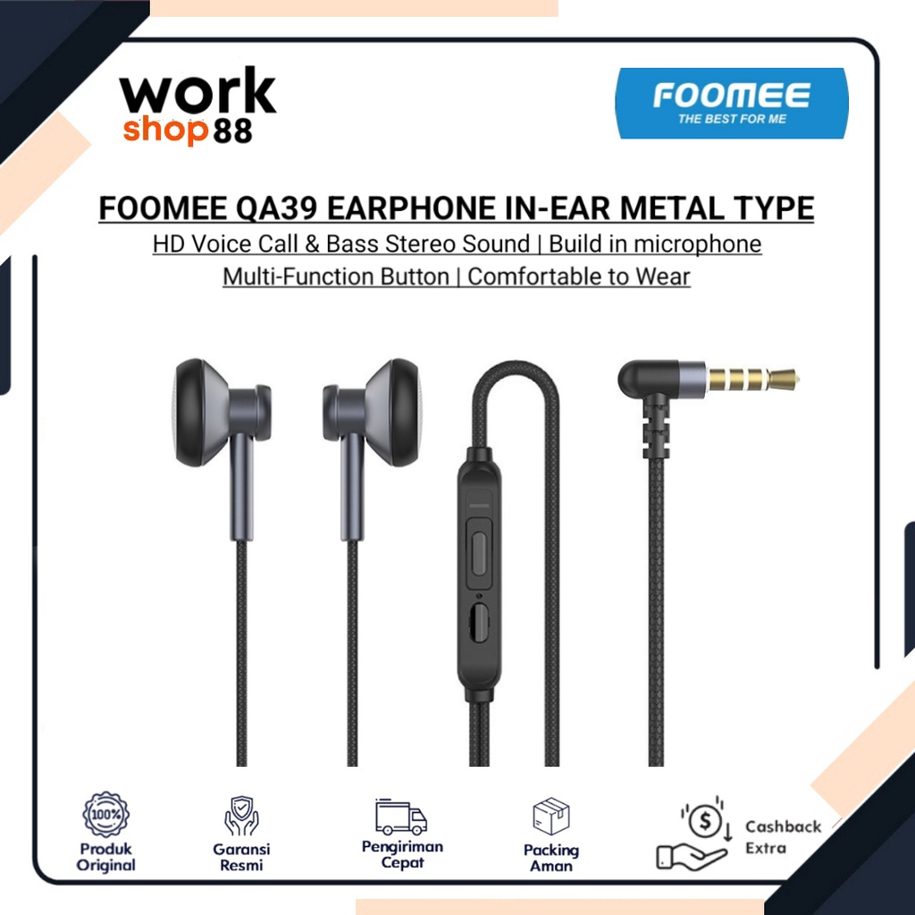 Produk Baru - FOOMEE QA39 Wired Earphones In-Ear Metal - New Original Garansi Resmi Nasional - Heads