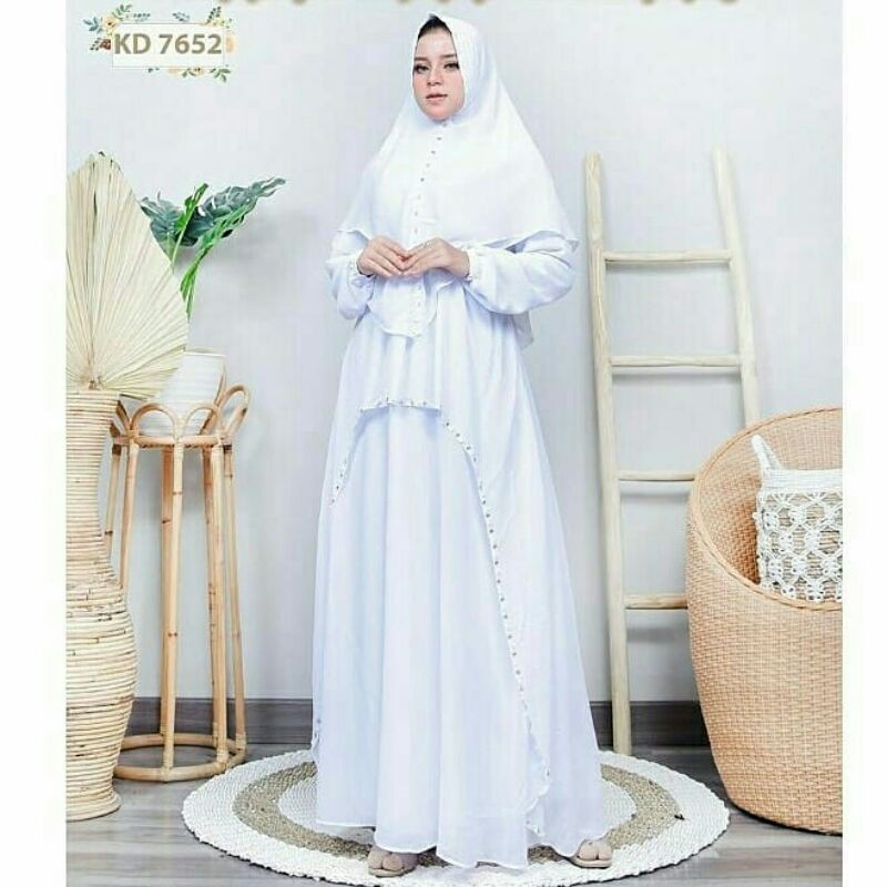 gamis putih premium, gamis putih, khusus putih, gamis syari putih, gamis murah