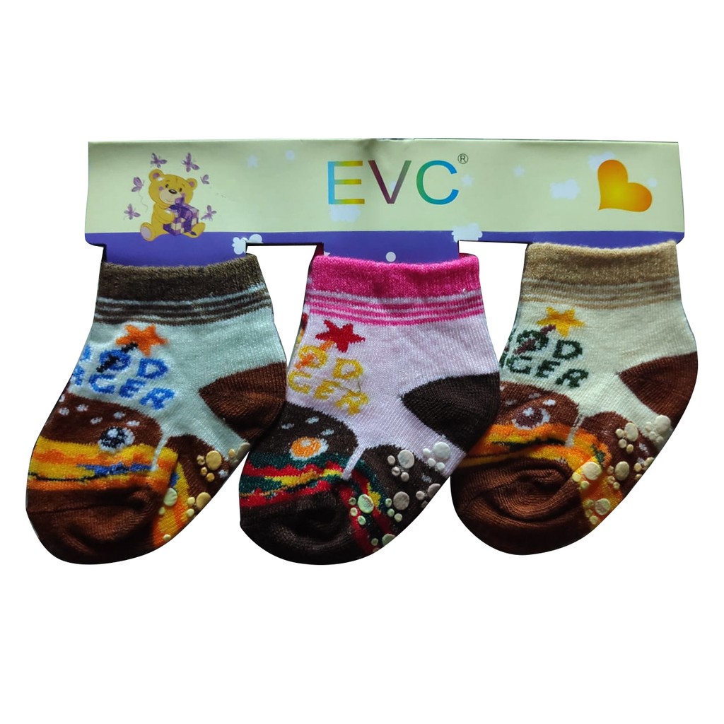 Kaos Kaki Bayi EVC 3pcs dengan Karet Anti Selip Baby Newborn