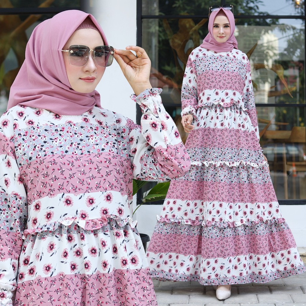 D18 Maxi merindu  Maxi merimdu bahan wallpeach 3susun ld 110 pjg 140 lebar rok 3meter