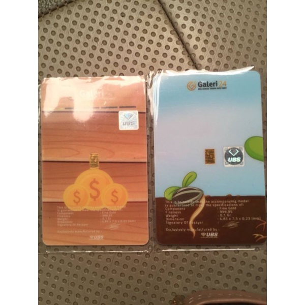 Emas 0,1 Gram fine gold 999,9 Karat / 24 Karat resmi UBS & Galeri 24. (EMAS PEGADAIAN RESMI)