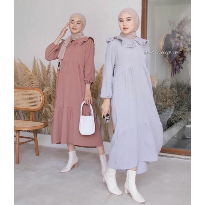 MASITA MIDI DRESS gamis susun polos warna nude