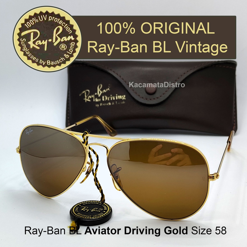 Kacamata Hitam RayBan BL USA Ori DRIVING AVIATOR GOLD Size 58