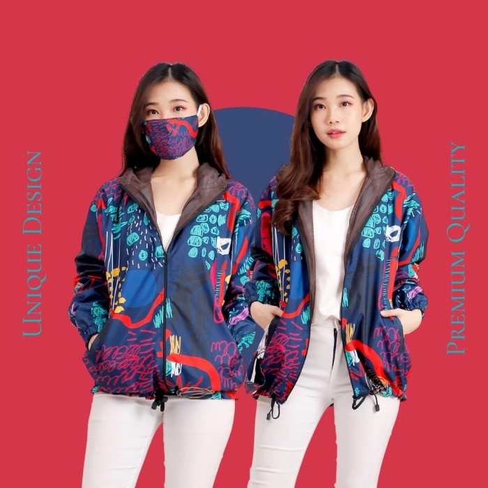 Jaket Wanita Jaket Parasut Wanita printing motif moon/jaket gowes/jaket sepeda(Z3C7) Jaket Wanita Ju