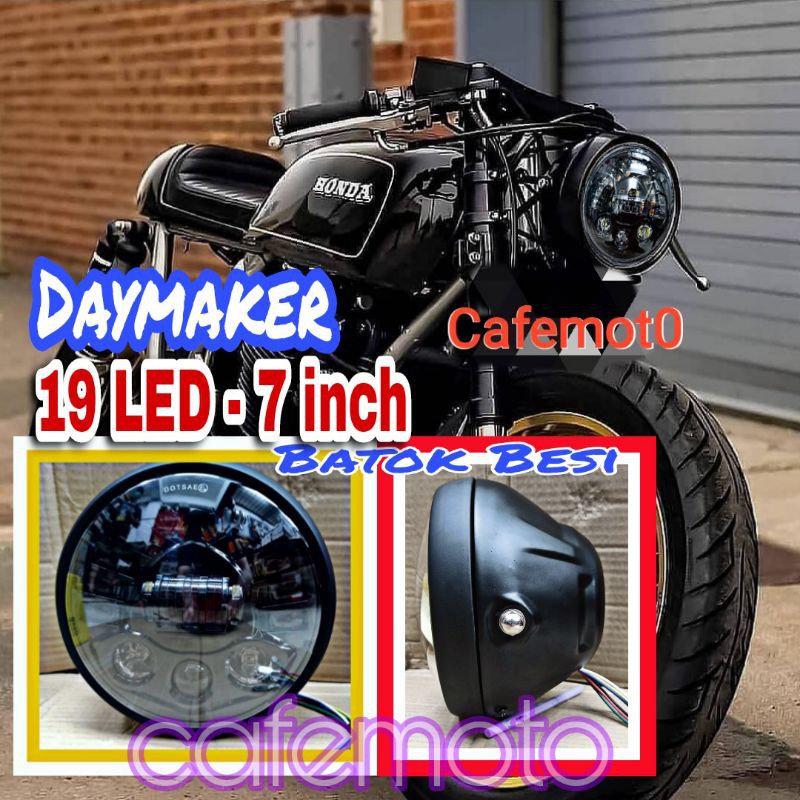 Lampu DAYMAKER 7 inch 19 titik Led n Batok Besi 45w Dot SAE scorpio Tiger XSR Vixion custom W175