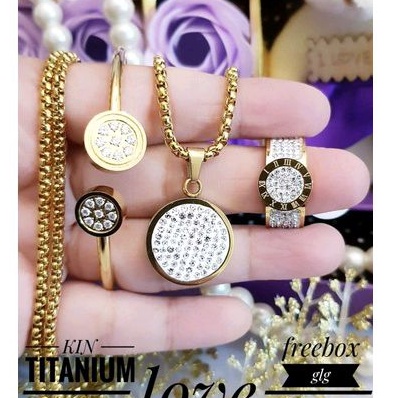 Titanium Set Perhiasan Wanita Gold Kalung Hijab 70Cm 149223