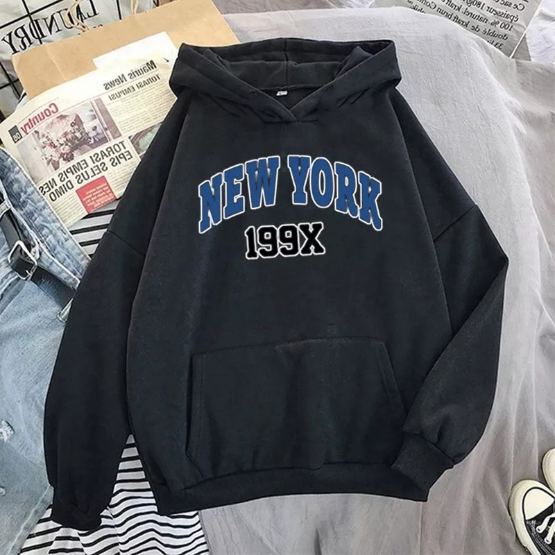 Hoodie New York Wanita Oversize Korean Style Sweater Cewek Murah Tebal Xxl Kekinian Lilac Sweater New York 199x Original Oblong Oversize Wanita Hitam