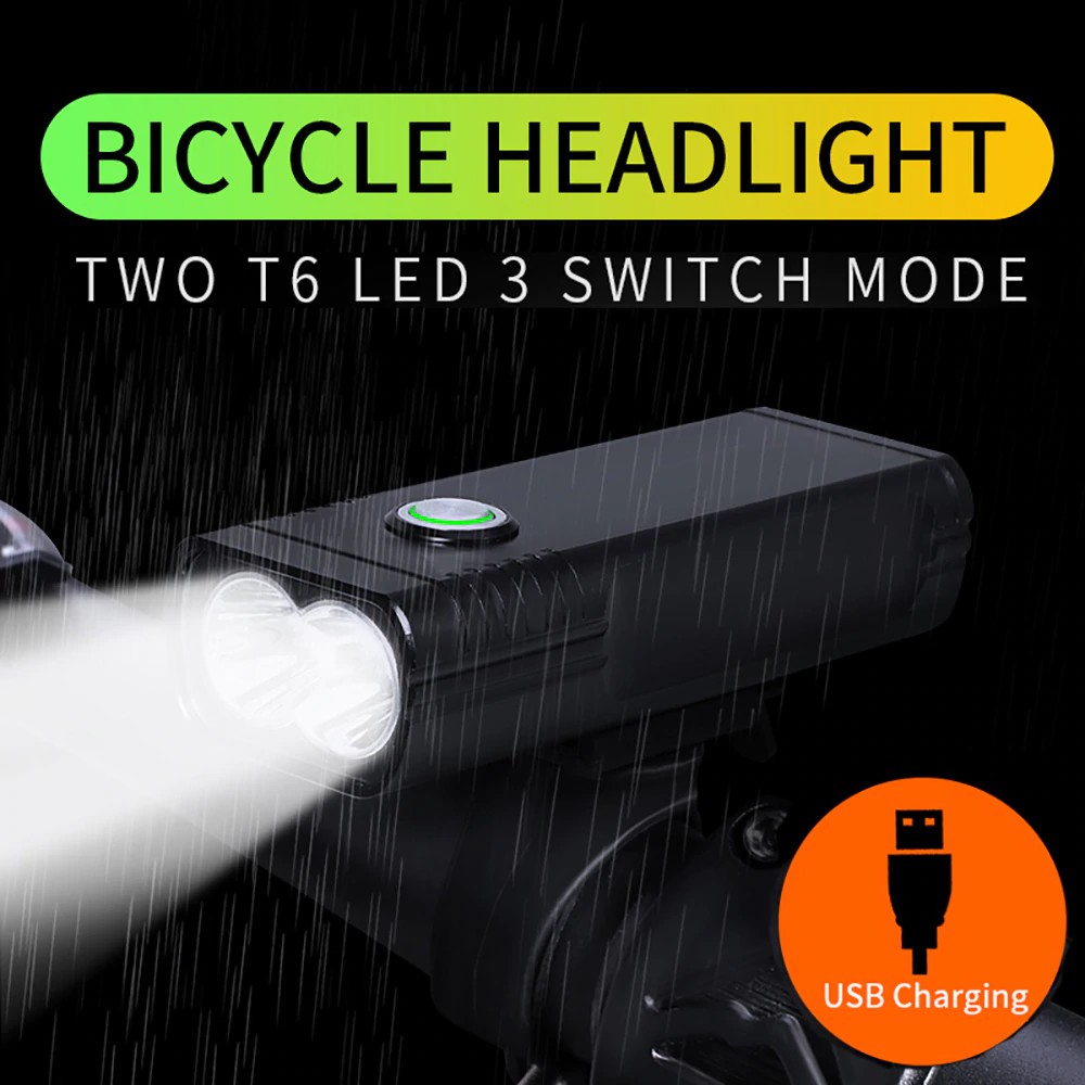 Lampu Sepeda 2 LED T6 Waterproof USB Charging Upto 20000 Lumens