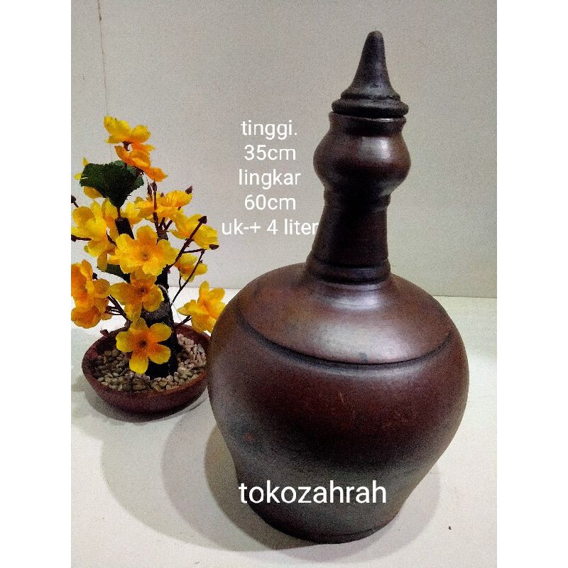 Kendi Air Tanah liat Tanpa Cucuk/Tanpa Pancuran uk.4 liter. Unik dan Langka sudah + Peti kayu