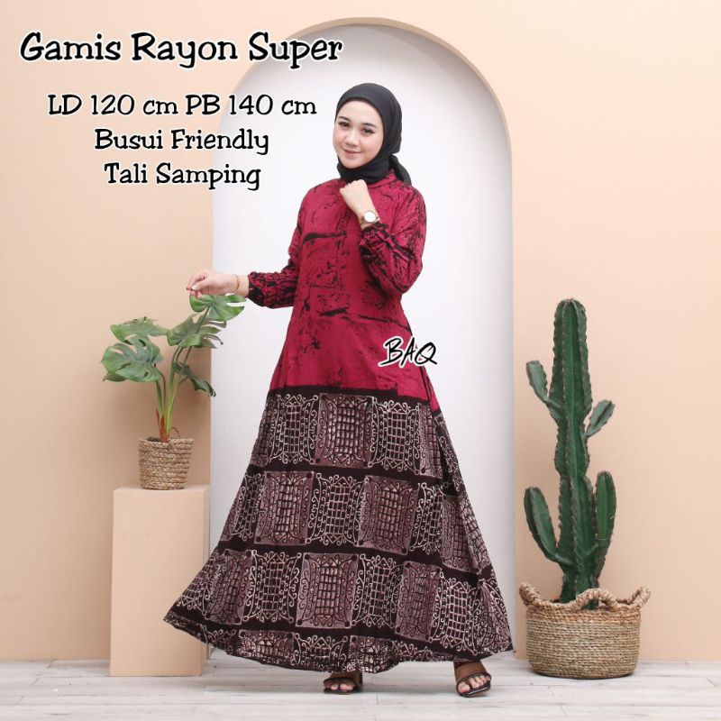 Gamis Rayon Super Premium Motif Abstrak Malaman Resleting Busui Bumil Homedress Wanita Kekinian Batik Pekalongan Termurah