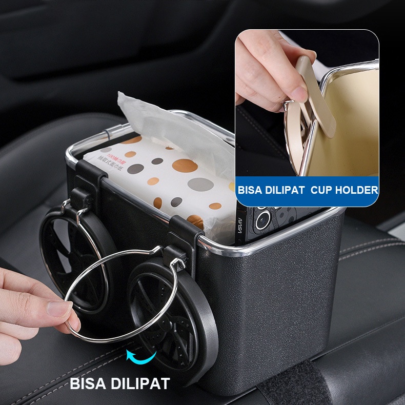 2In1 Kotak Penyimpanan Tisu Dengan Cup Holder Untuk Interior Mobil