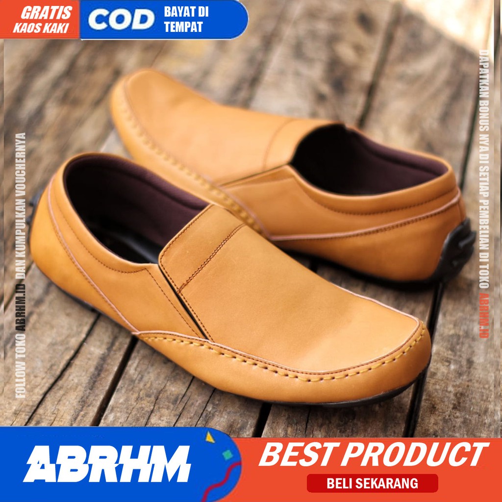 ABRHM x BANI Sepatu Casual Slip On Kulit Asli Kasual Formal Pantofel Pria Kerja Kantor Kondangan Slop Anti Slip Original