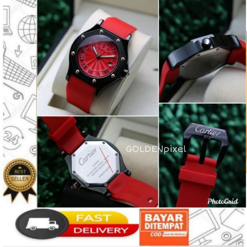 JAM TANGAN WANITA CARTIER STRAP RUBBER TANGGAL AKTIF GOLDENpixel
