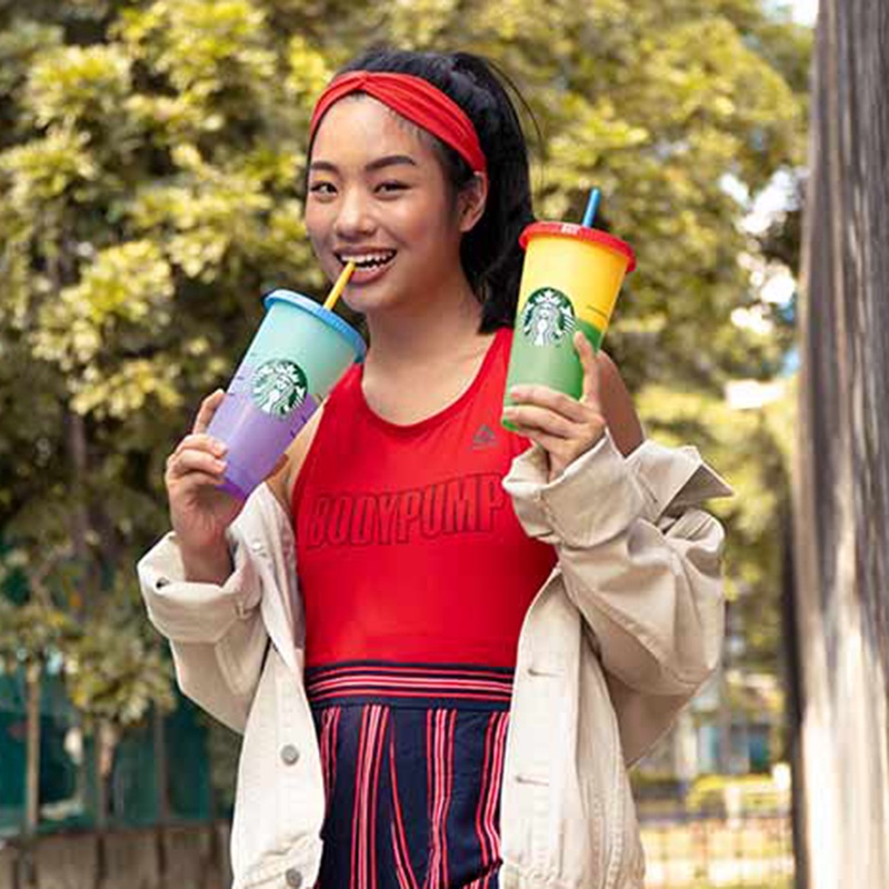 Cangkir Minum Desain Starbucks Bahan Plastik, Dapat Berganti Warna, 24oz