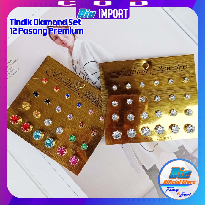 Tindik Diamond Set 12 Pasang Size Kecil-Besar Impor Best Seller