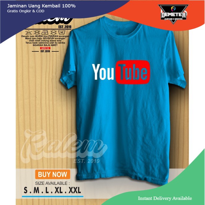 Kaos Baju YOUTUBE Logo Kaos Distro YOUTUBER Termurah - KALEMCLOTHING -Mawar
