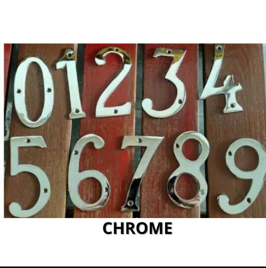 Nomor Angka Huruf Rumah Kantor Chrome Brass 4 Inch