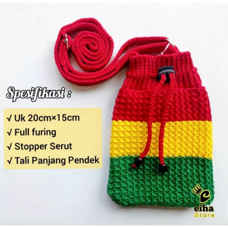 Tas Selempang Rajut Motif Rasta - Tas Rajut Hp Murah Rajut Asli