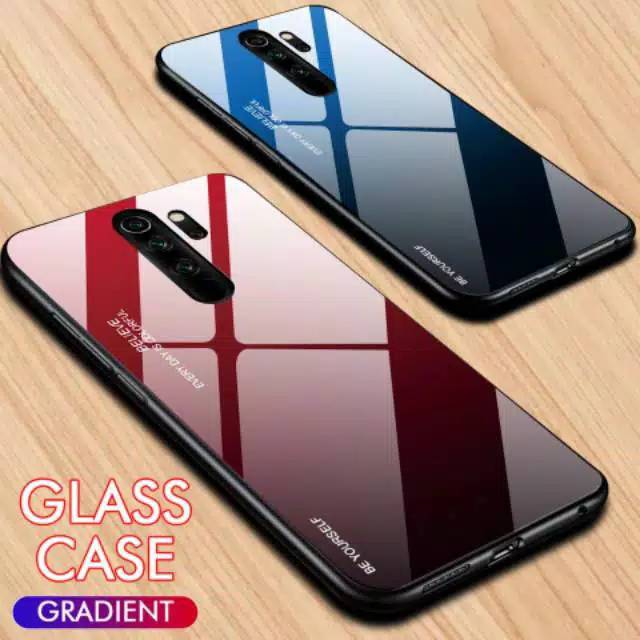 Case Xiaomi Redmi Note 8 Pro - Hardcase Gradient Aurora Glass Kaca Casing utk Hp MiNote 8 Pro
