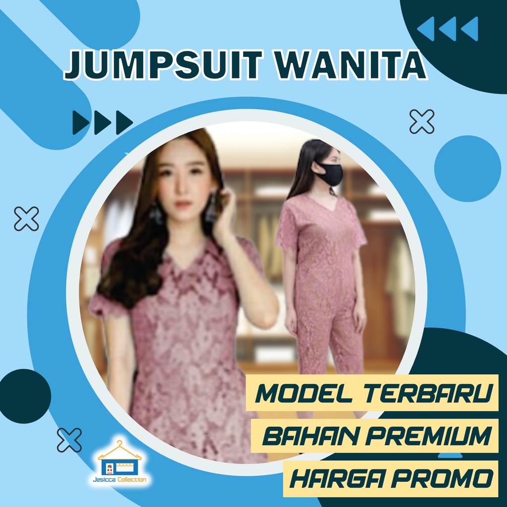 Jumpsuit Baju Pakaian Atasan Terusan Outer Wanita Murah Perempuan Kekinian Polos Brokat Pink Dusty