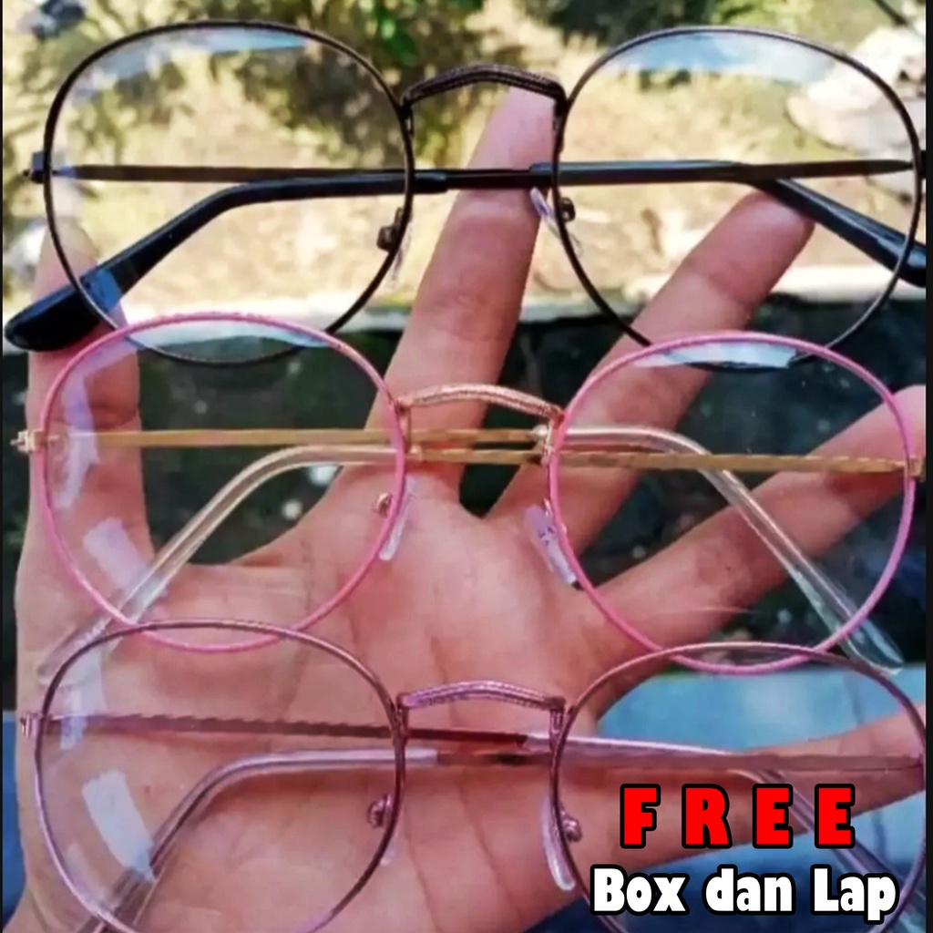 KACAMATA BULAT WANITA GAYA KOREA FASHION RETRO WANITA REMAJA GRATIS BOX DAN LAP KACAMATA