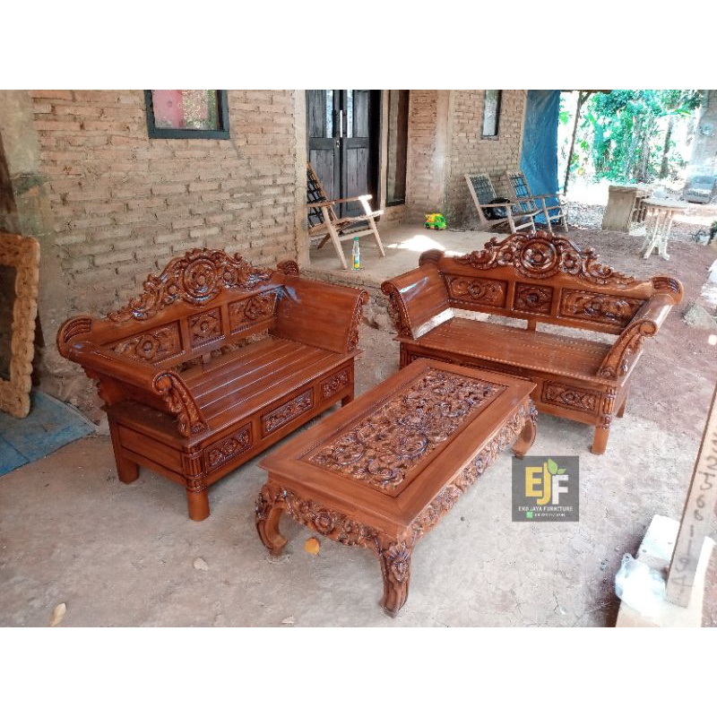 Kursi Tamu Ukir Jati Kursi Tamu Ukir Madura Kursi Teras Jati Furniture Mebel MURAH LARIS SHOPE