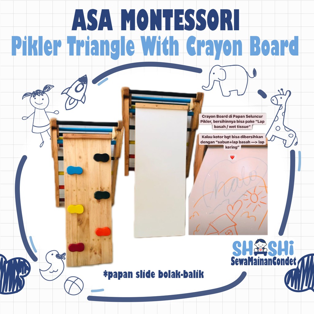 Asa Montessori Pikler Triangle With Crayon Board