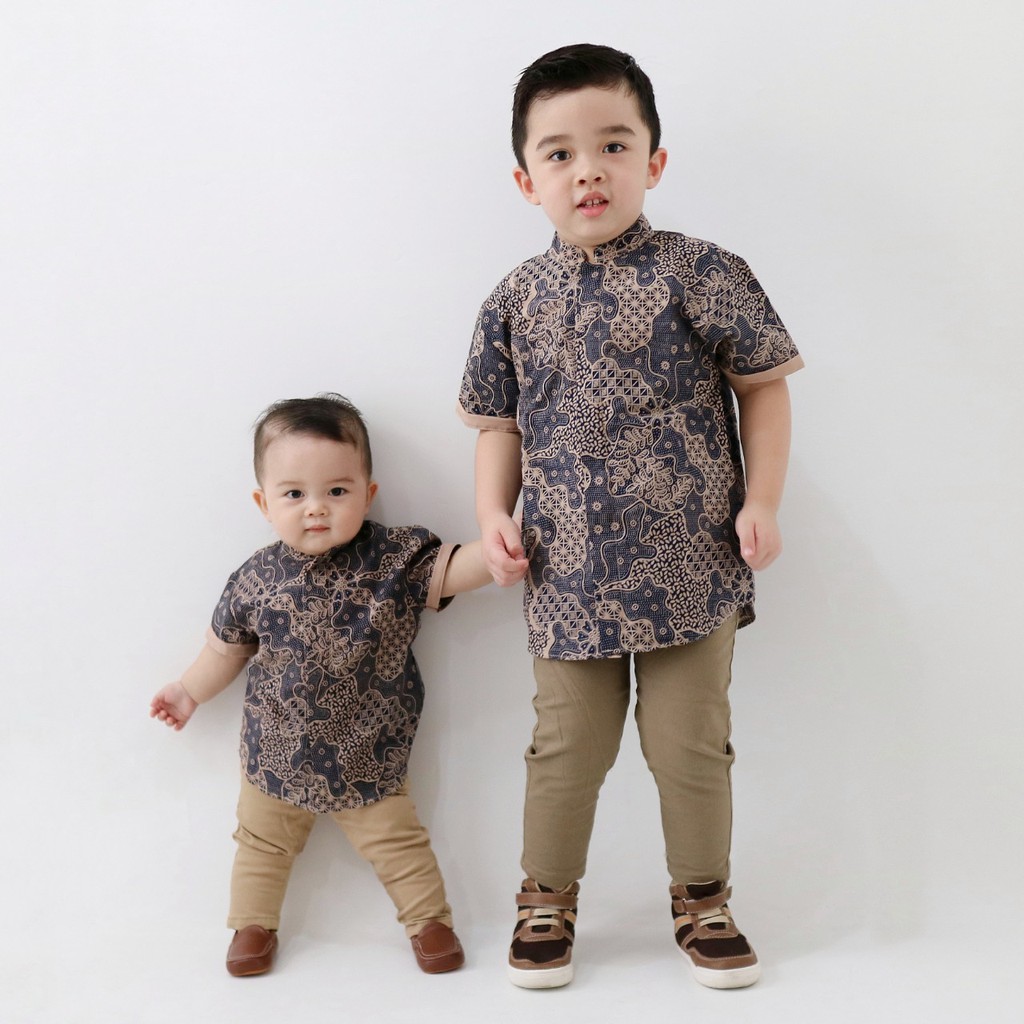 Open Preorder Kemeja Batik Couple Anak &amp; Ayah Panjang / Pendek, Navy LM1012