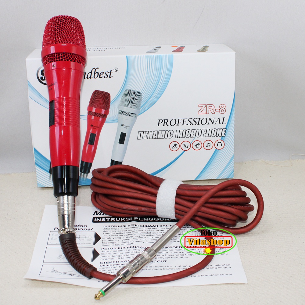 MICROPHONE SOUNDBEST ZR-8 MERAH MIC KABEL VOKAL MIK ASLI PROFESIONAL